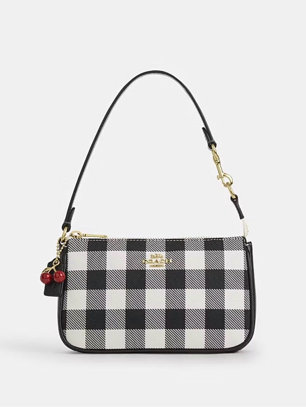 Coach Nolita 19 Black and White Gingham Mini Shoulder Bag with Cherry Charm